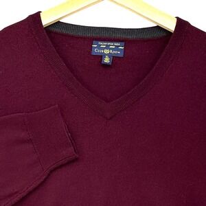 Club Room Merino Wool Blend V-Neck Sweater Burgundy Italian Spun Yarn SZ XL Prep